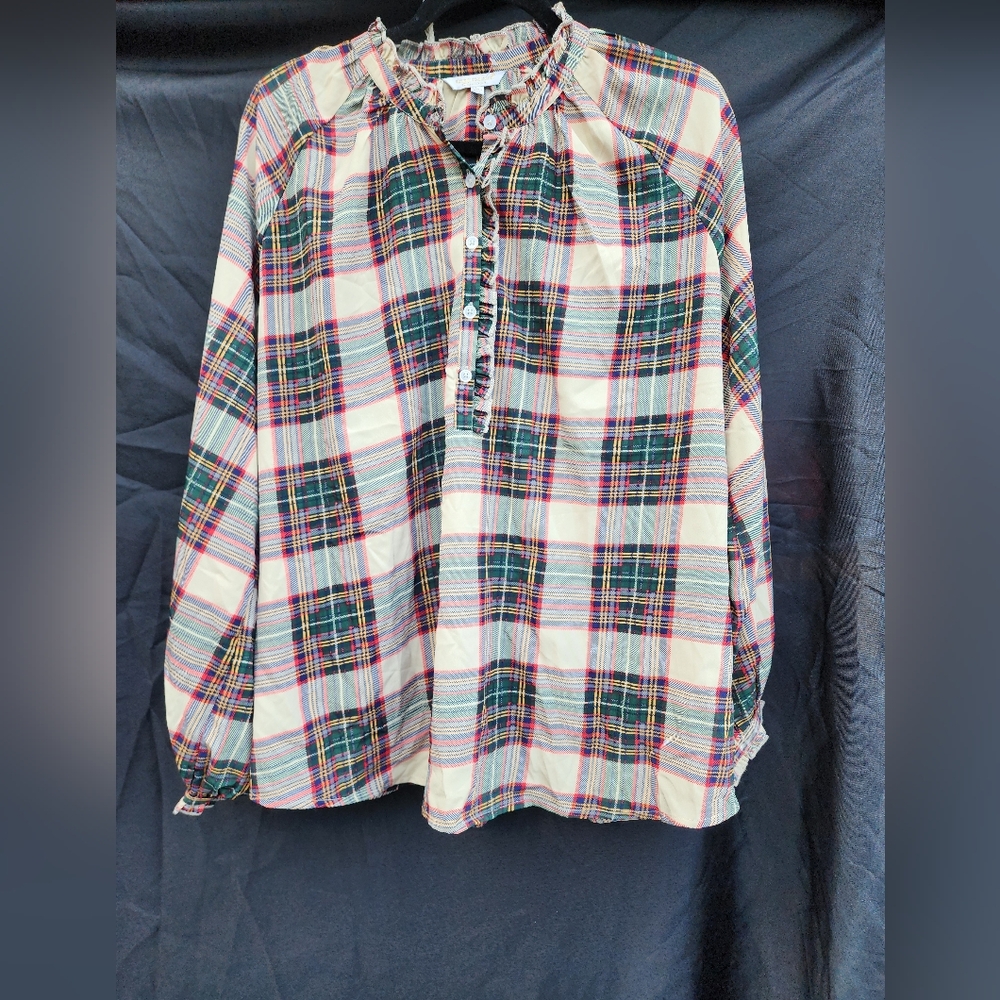 Simply Southen Women"s Plaid Henley Blouse